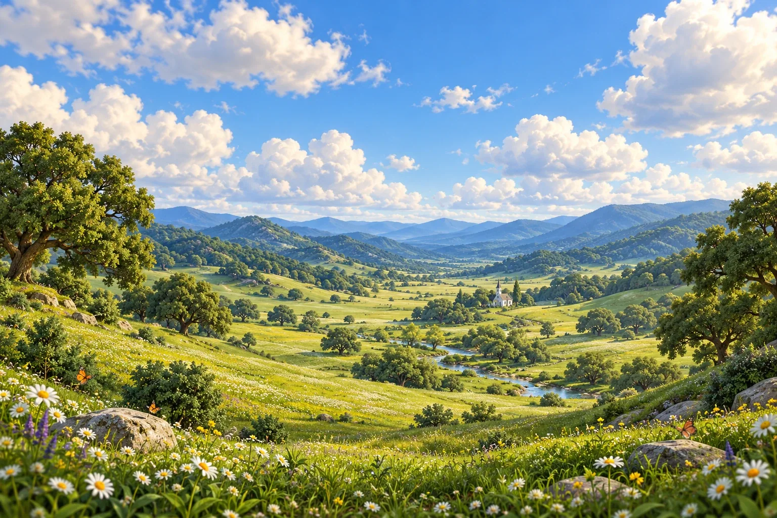 The winding trails and green hills of Meadow Kart